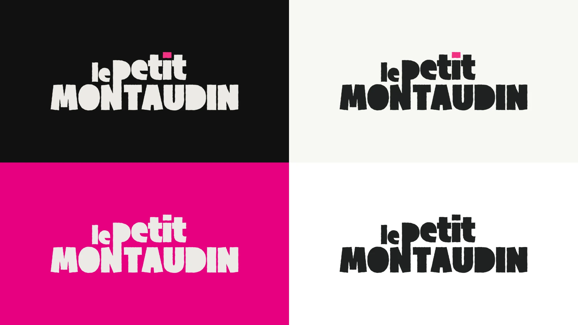 Les quatre déclinaisons du logotype du Petit Montaudin : encre, papier, magenta et noir
